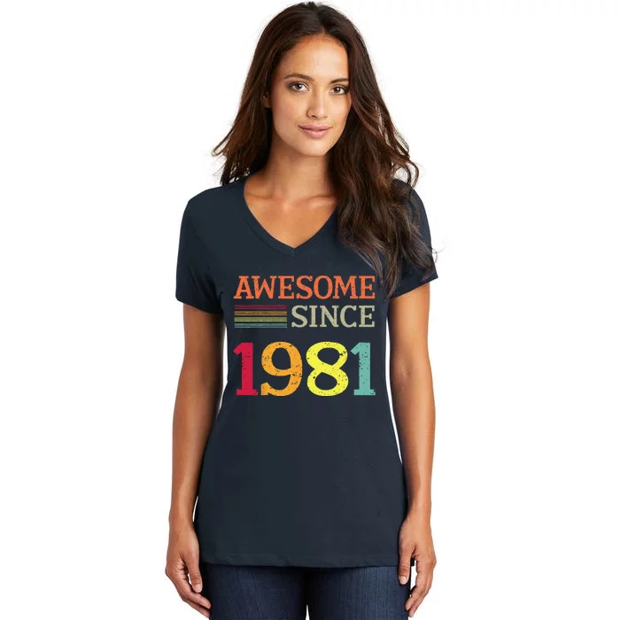 Awesome Since 1981 42th Birthday Retro Vintage Women's V-Neck T-Shirt