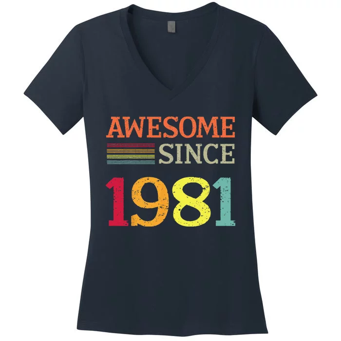 Awesome Since 1981 42th Birthday Retro Vintage Women's V-Neck T-Shirt