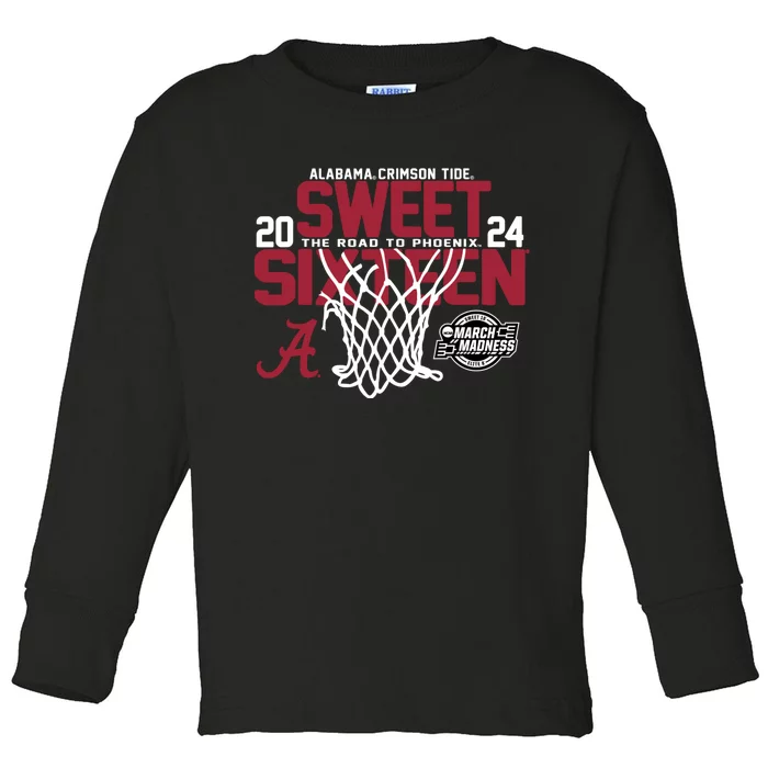 Alabamacrimsontide Sweet 16 2024 March Madness Basketball Toddler Long Sleeve Shirt