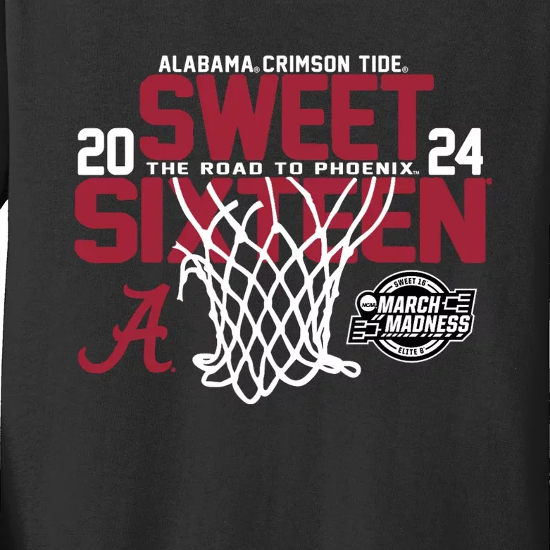 Alabamacrimsontide Sweet 16 2024 March Madness Basketball Kids Long Sleeve Shirt