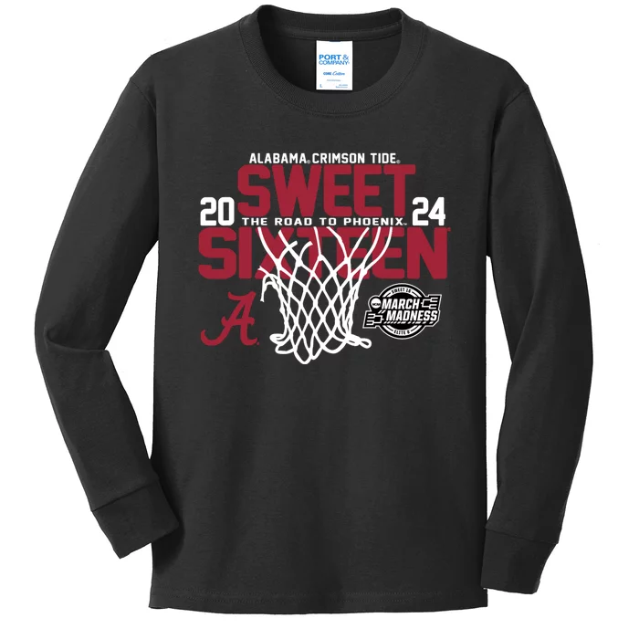 Alabamacrimsontide Sweet 16 2024 March Madness Basketball Kids Long Sleeve Shirt