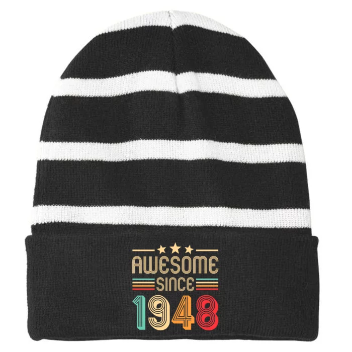 Awesome Since 1948 Birthday Retro Striped Beanie with Solid Band