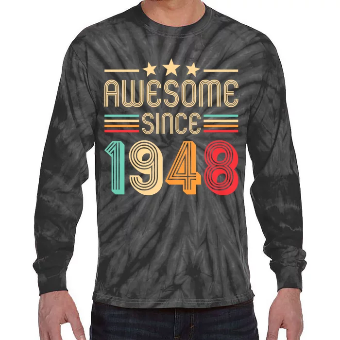 Awesome Since 1948 Birthday Retro Tie-Dye Long Sleeve Shirt