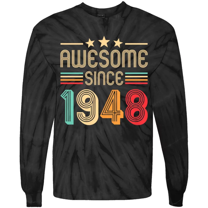 Awesome Since 1948 Birthday Retro Tie-Dye Long Sleeve Shirt