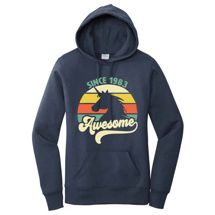 Awesome Since 1983 Retro Unicorn Birthday Women's Pullover Hoodie