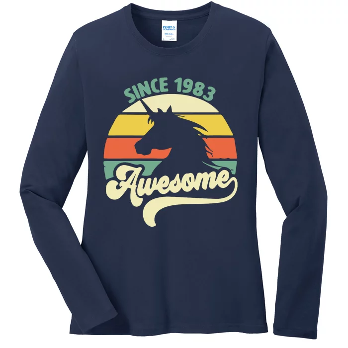 Awesome Since 1983 Retro Unicorn Birthday Ladies Long Sleeve Shirt