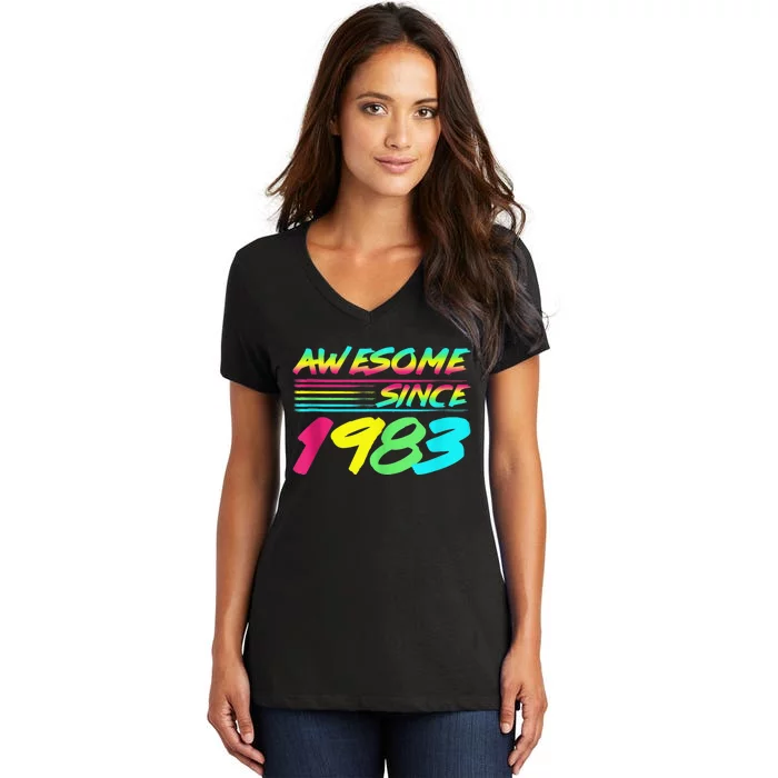 Awesome Since 1983 80s Retro 40th Birthday Women's V-Neck T-Shirt