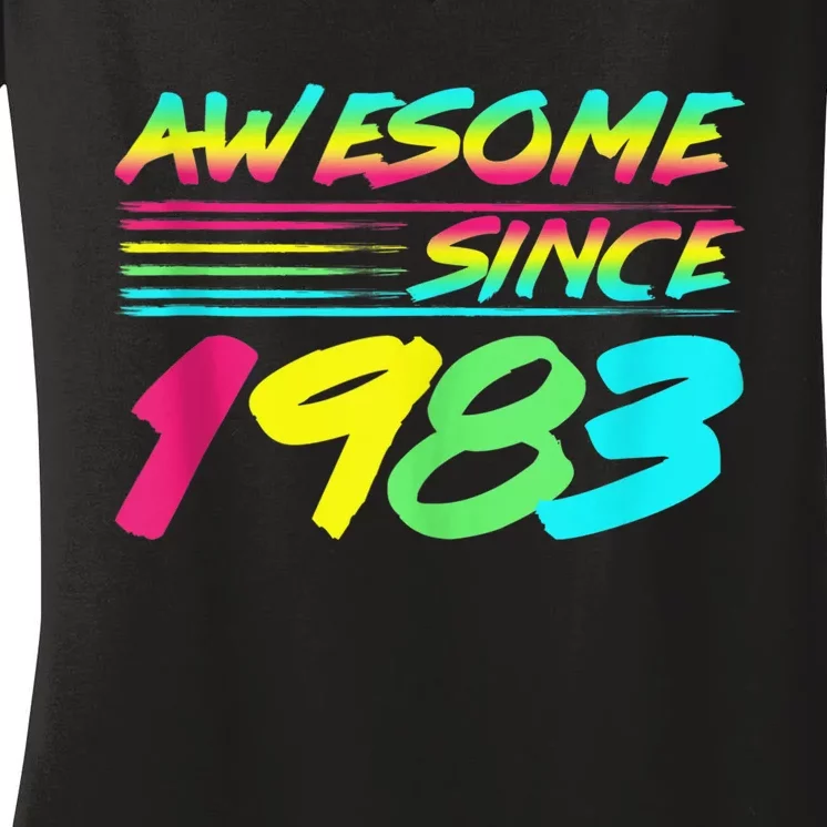 Awesome Since 1983 80s Retro 40th Birthday Women's V-Neck T-Shirt