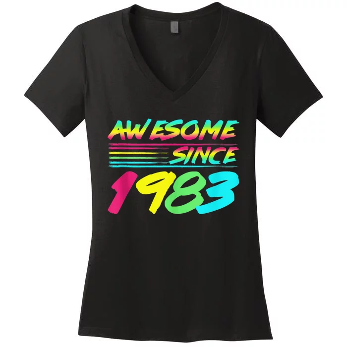 Awesome Since 1983 80s Retro 40th Birthday Women's V-Neck T-Shirt