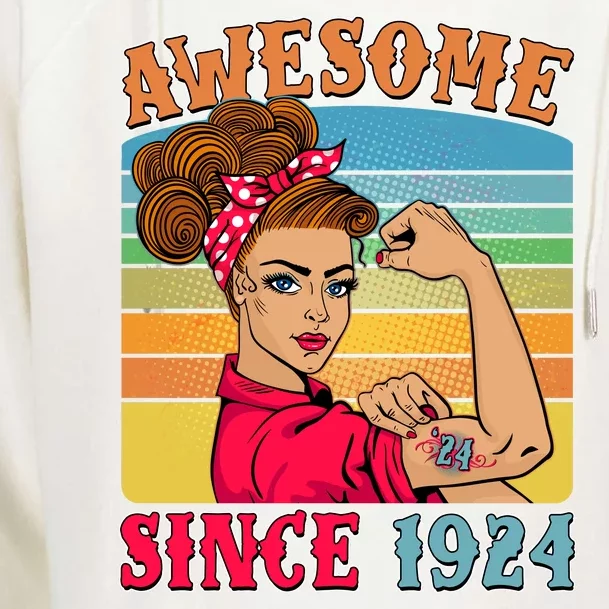 Awesome Since 1924 100th Birthday Messy Bun Rosie The Riveter Womens Funnel Neck Pullover Hood