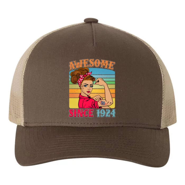 Awesome Since 1924 100th Birthday Messy Bun Rosie The Riveter Yupoong Adult 5-Panel Trucker Hat