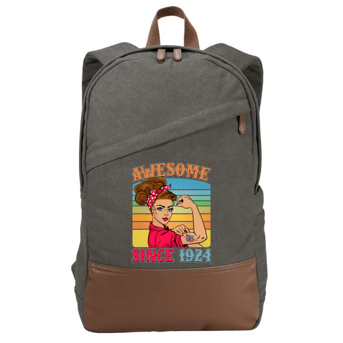 Awesome Since 1924 100th Birthday Messy Bun Rosie The Riveter Cotton Canvas Backpack