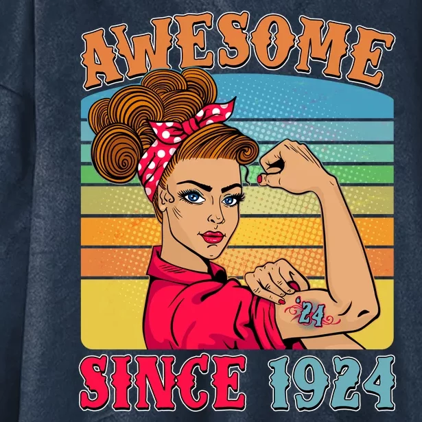 Awesome Since 1924 100th Birthday Messy Bun Rosie The Riveter Hooded Wearable Blanket