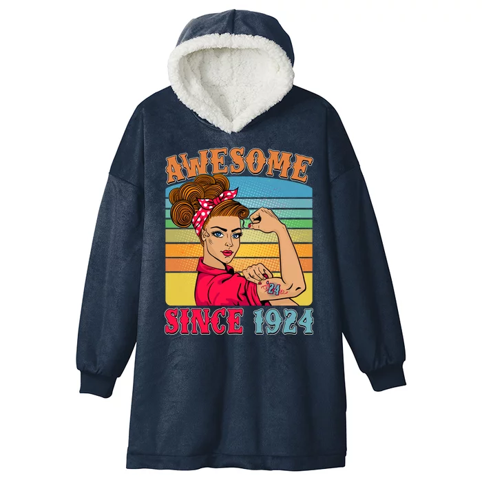 Awesome Since 1924 100th Birthday Messy Bun Rosie The Riveter Hooded Wearable Blanket