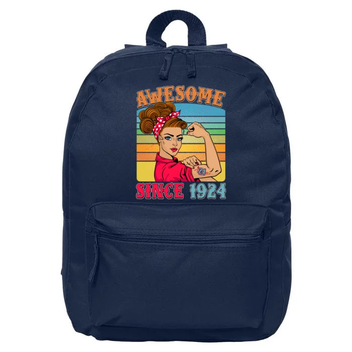 Awesome Since 1924 100th Birthday Messy Bun Rosie The Riveter 16 in Basic Backpack