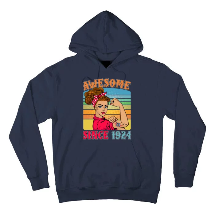 Awesome Since 1924 100th Birthday Messy Bun Rosie The Riveter Tall Hoodie