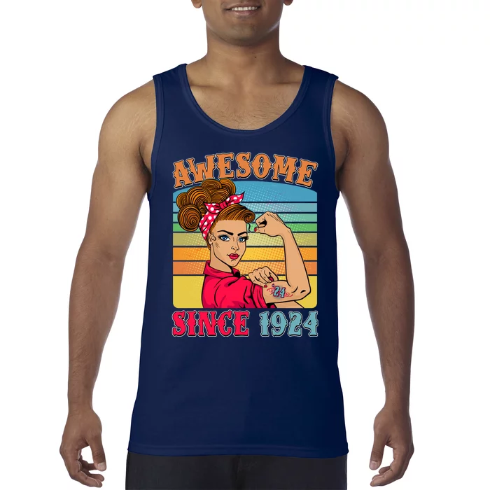 Awesome Since 1924 100th Birthday Messy Bun Rosie The Riveter Tank Top