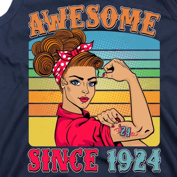 Awesome Since 1924 100th Birthday Messy Bun Rosie The Riveter Tank Top