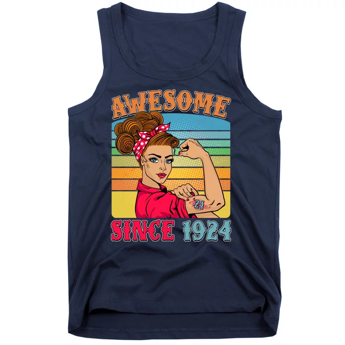 Awesome Since 1924 100th Birthday Messy Bun Rosie The Riveter Tank Top