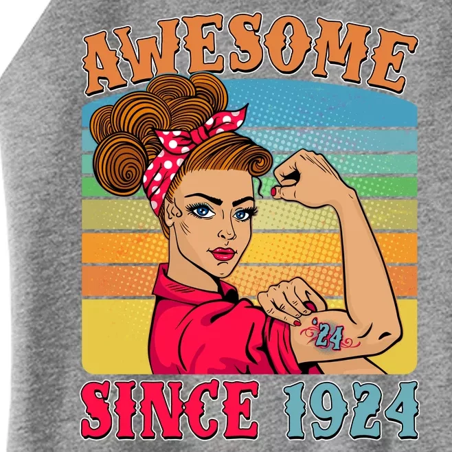 Awesome Since 1924 100th Birthday Messy Bun Rosie The Riveter Women’s Perfect Tri Rocker Tank