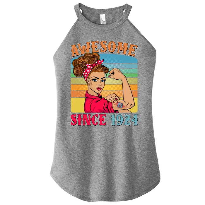 Awesome Since 1924 100th Birthday Messy Bun Rosie The Riveter Women’s Perfect Tri Rocker Tank