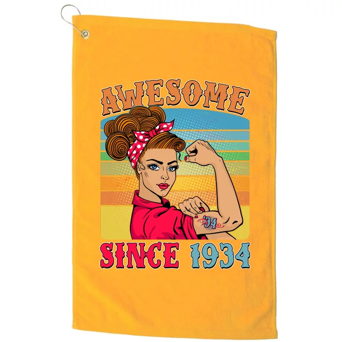 Awesome Since 1934 90th Birthday Messy Bun Rosie The Riveter Platinum Collection Golf Towel