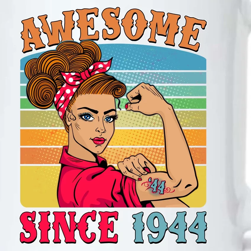 Awesome Since 1944 80th Birthday Messy Bun Rosie The Riveter Black Color Changing Mug