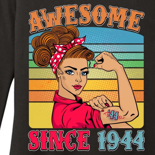 Awesome Since 1944 80th Birthday Messy Bun Rosie The Riveter Womens CVC Long Sleeve Shirt