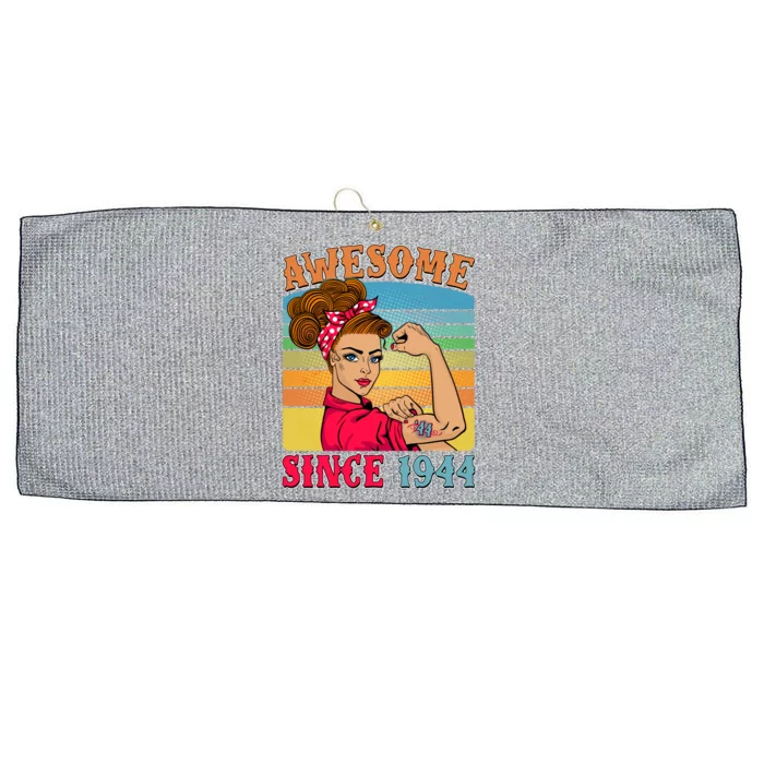 Awesome Since 1944 80th Birthday Messy Bun Rosie The Riveter Large Microfiber Waffle Golf Towel