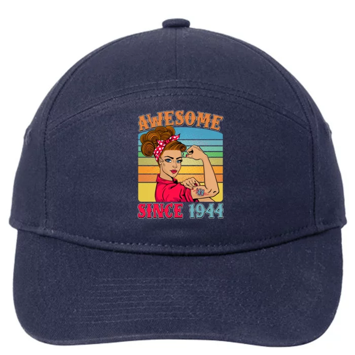 Awesome Since 1944 80th Birthday Messy Bun Rosie The Riveter 7-Panel Snapback Hat