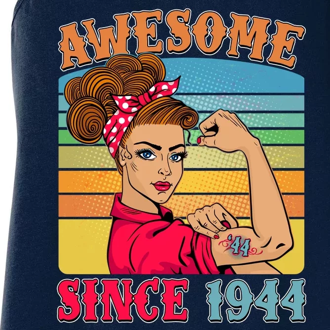 Awesome Since 1944 80th Birthday Messy Bun Rosie The Riveter Women's Racerback Tank