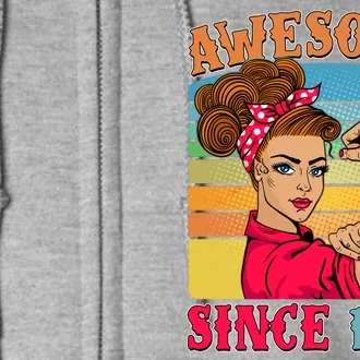 Awesome Since 1944 80th Birthday Messy Bun Rosie The Riveter Full Zip Hoodie