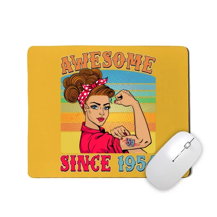 Awesome Since 1954 70th Birthday Messy Bun Rosie The Riveter Mousepad