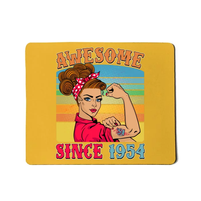 Awesome Since 1954 70th Birthday Messy Bun Rosie The Riveter Mousepad