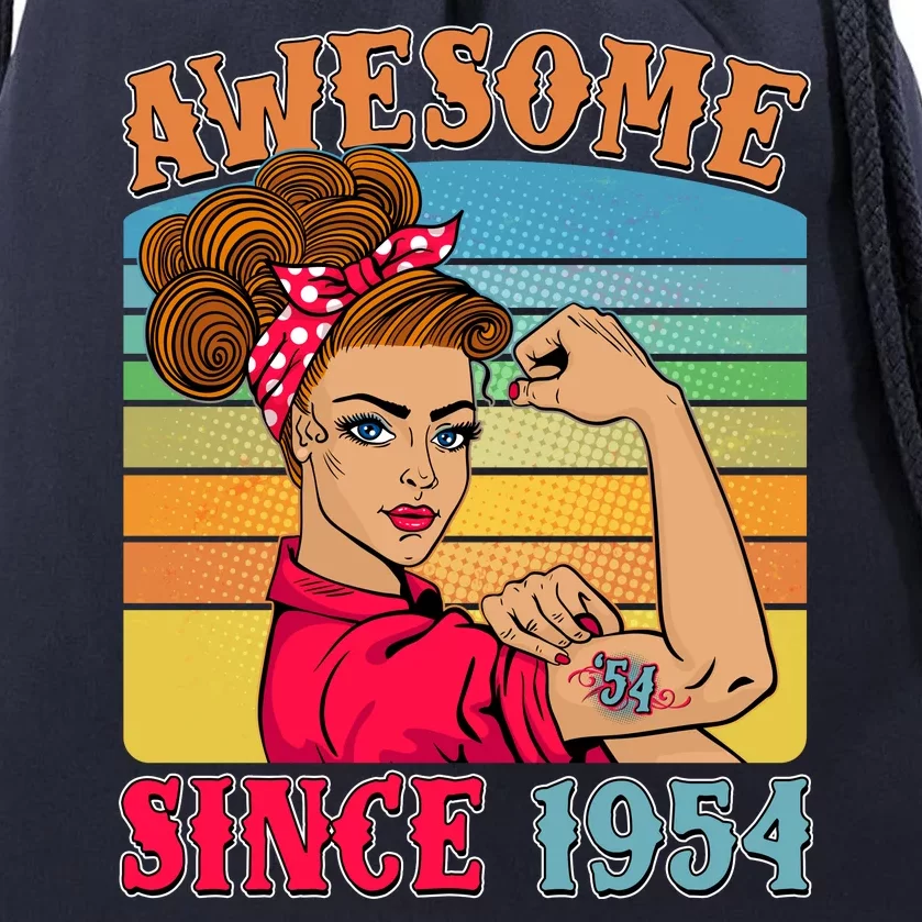 Awesome Since 1954 70th Birthday Messy Bun Rosie The Riveter Drawstring Bag