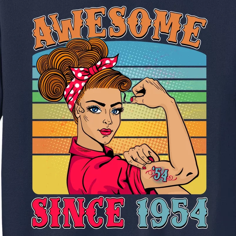 Awesome Since 1954 70th Birthday Messy Bun Rosie The Riveter Tall Sweatshirt