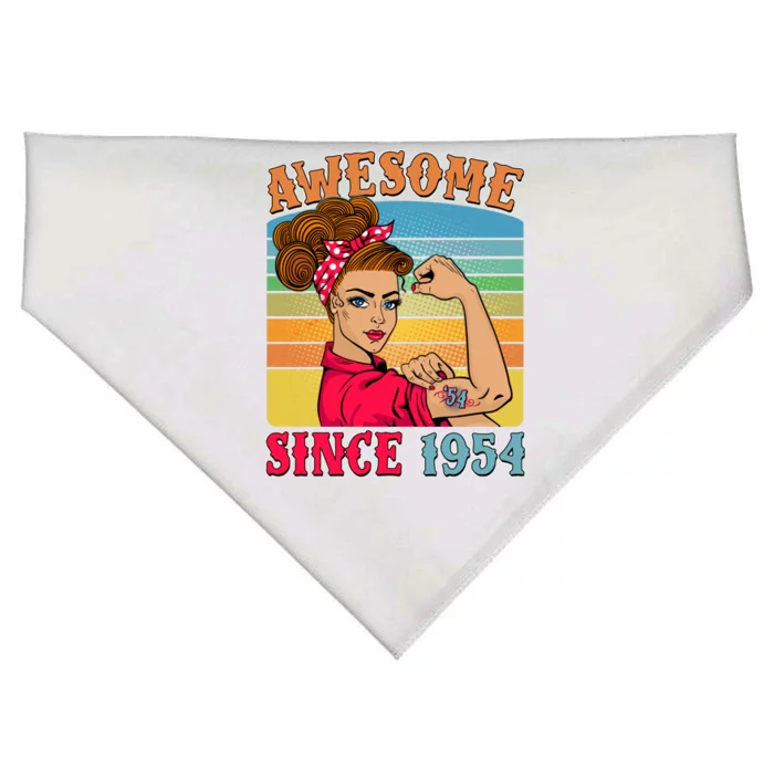 Awesome Since 1954 70th Birthday Messy Bun Rosie The Riveter USA-Made Doggie Bandana