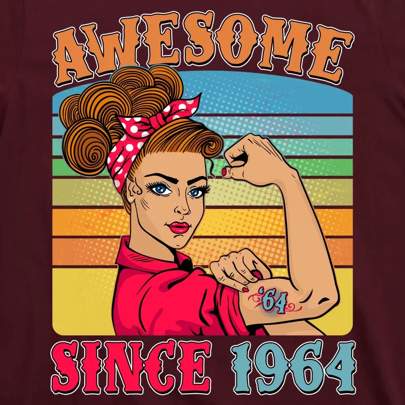 Awesome Since 1964 60th Birthday Messy Bun Rosie The Riveter T-Shirt