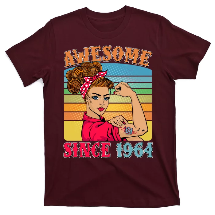 Awesome Since 1964 60th Birthday Messy Bun Rosie The Riveter T-Shirt