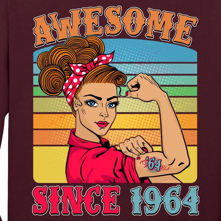 Awesome Since 1964 60th Birthday Messy Bun Rosie The Riveter Tall Long Sleeve T-Shirt