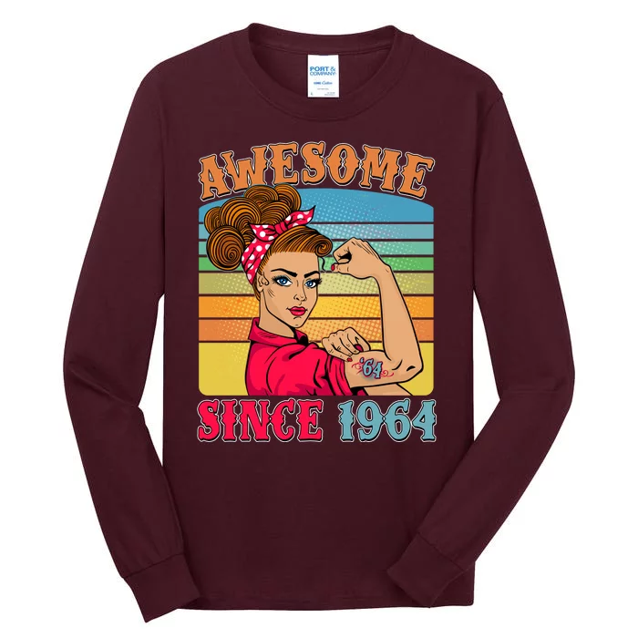 Awesome Since 1964 60th Birthday Messy Bun Rosie The Riveter Tall Long Sleeve T-Shirt