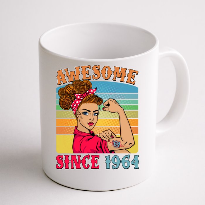 Awesome Since 1964 60th Birthday Messy Bun Rosie The Riveter Front & Back Coffee Mug