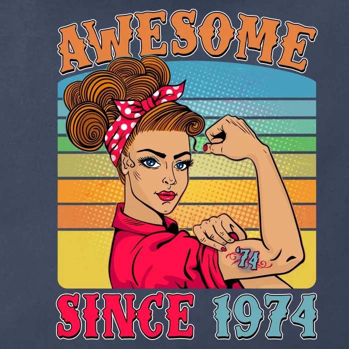 Awesome Since 1974 50th Birthday Messy Bun Rosie The Riveter Zip Tote Bag