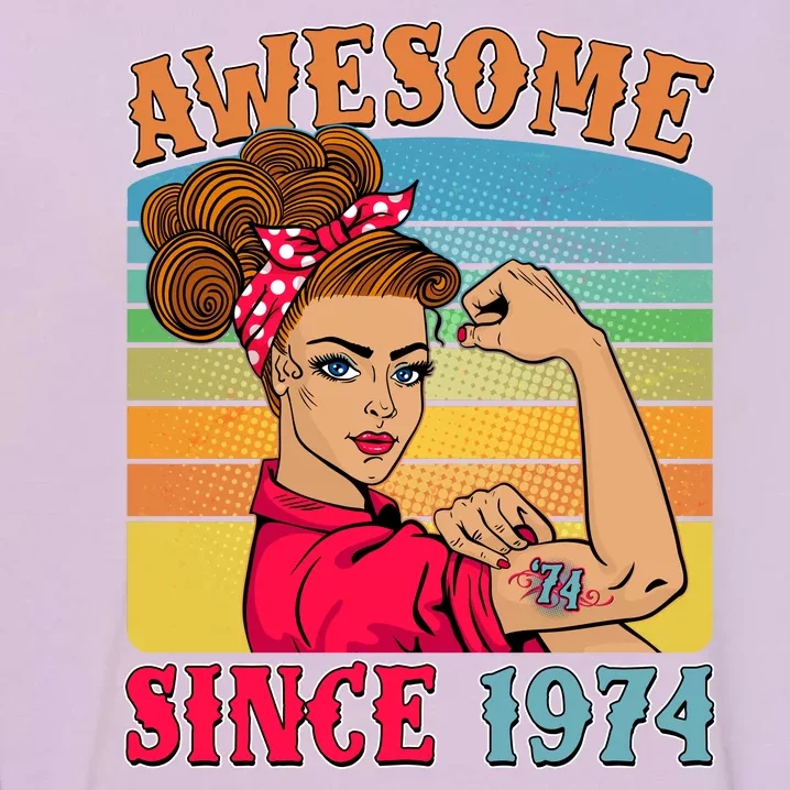 Awesome Since 1974 50th Birthday Messy Bun Rosie The Riveter Garment-Dyed Sweatshirt