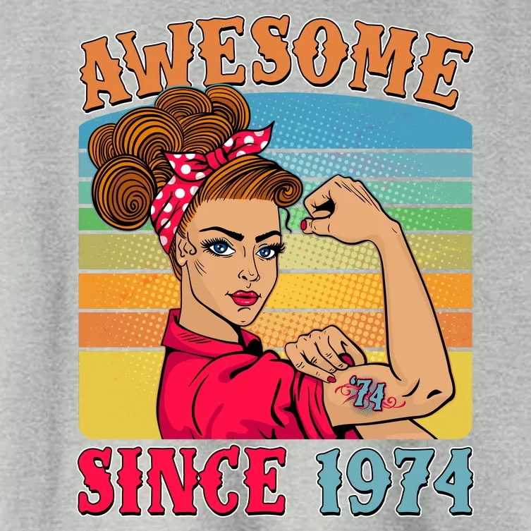 Awesome Since 1974 50th Birthday Messy Bun Rosie The Riveter Women's Crop Top Tee