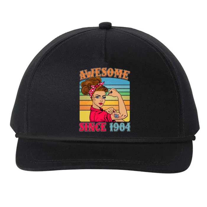 Awesome Since 1984 40th Birthday Messy Bun Rosie The Riveter Snapback Five-Panel Rope Hat