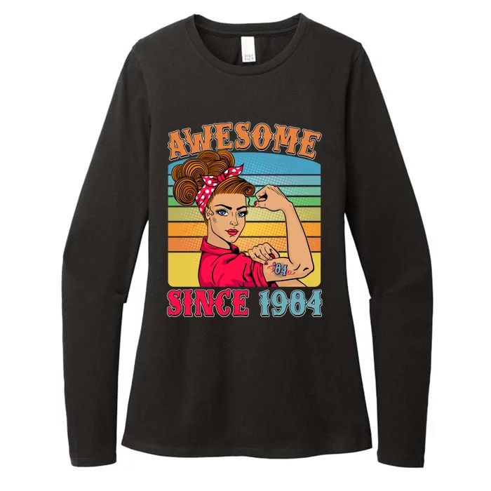 Awesome Since 1984 40th Birthday Messy Bun Rosie The Riveter Womens CVC Long Sleeve Shirt