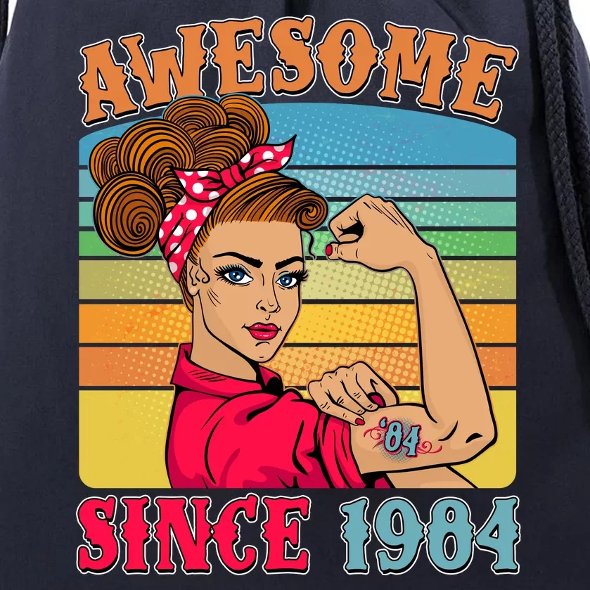 Awesome Since 1984 40th Birthday Messy Bun Rosie The Riveter Drawstring Bag