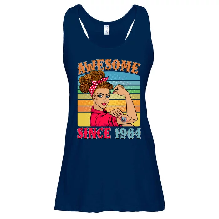 Awesome Since 1984 40th Birthday Messy Bun Rosie The Riveter Ladies Essential Flowy Tank