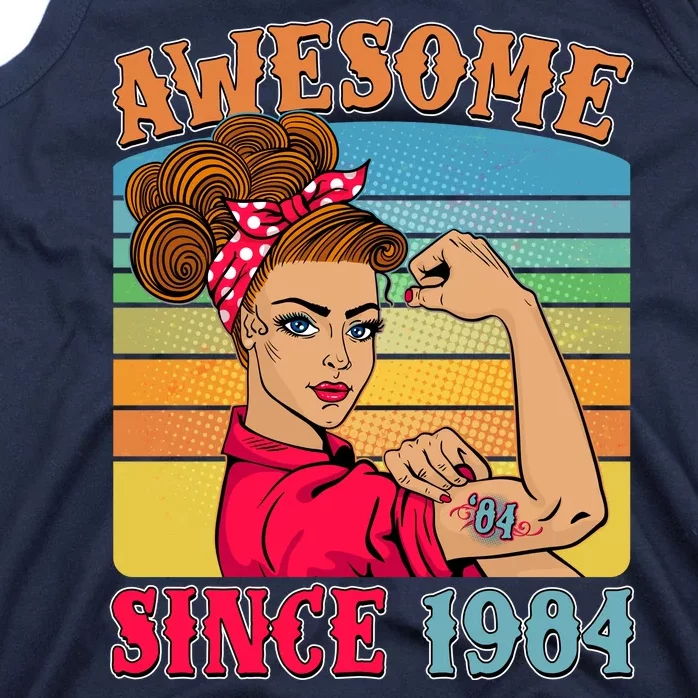 Awesome Since 1984 40th Birthday Messy Bun Rosie The Riveter Tank Top